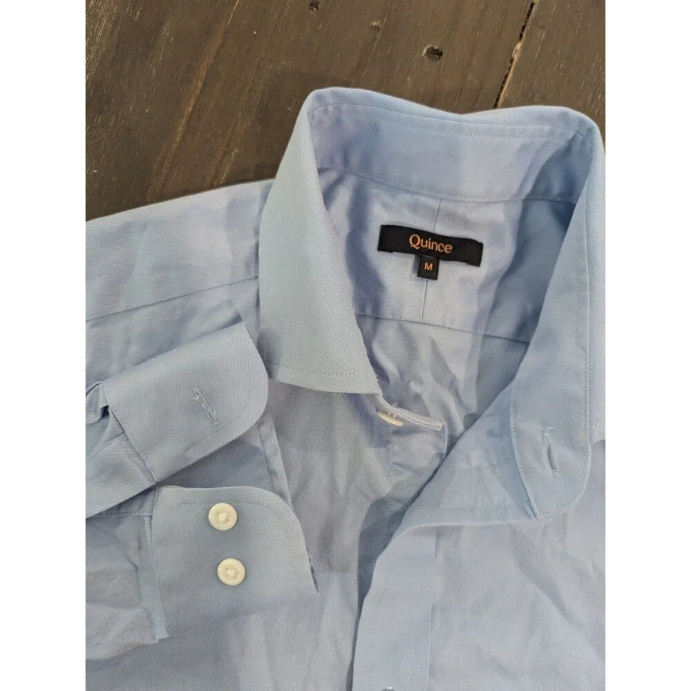Quince The Untucked Dress Shirt Luxe Button Down, Light Blue M Cotton Stretch